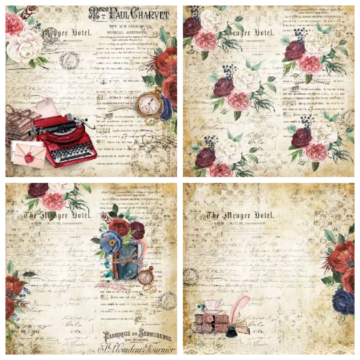 24 Sheets Romantic Retro Design 6"x6" Paper Decor 🌹