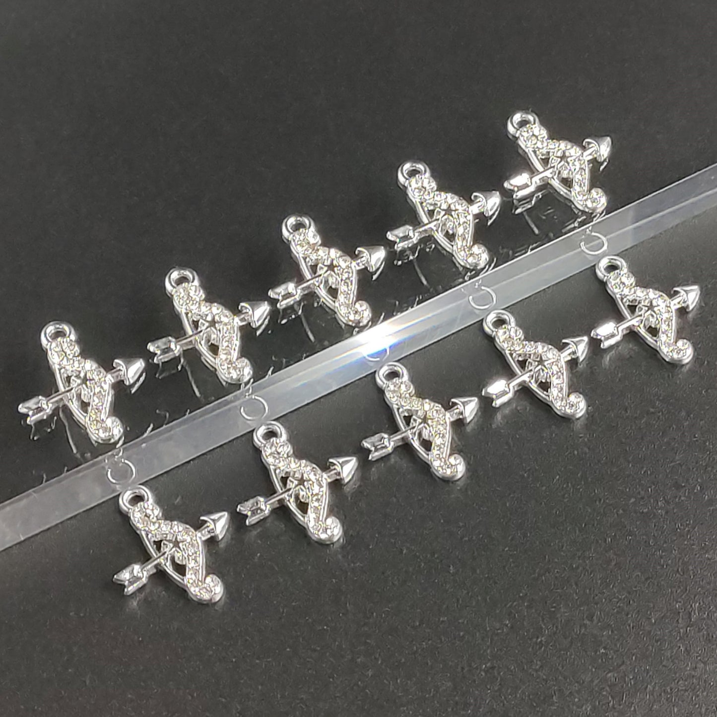 10 Pieces Silver Rhinestones Cupids Bow Charms