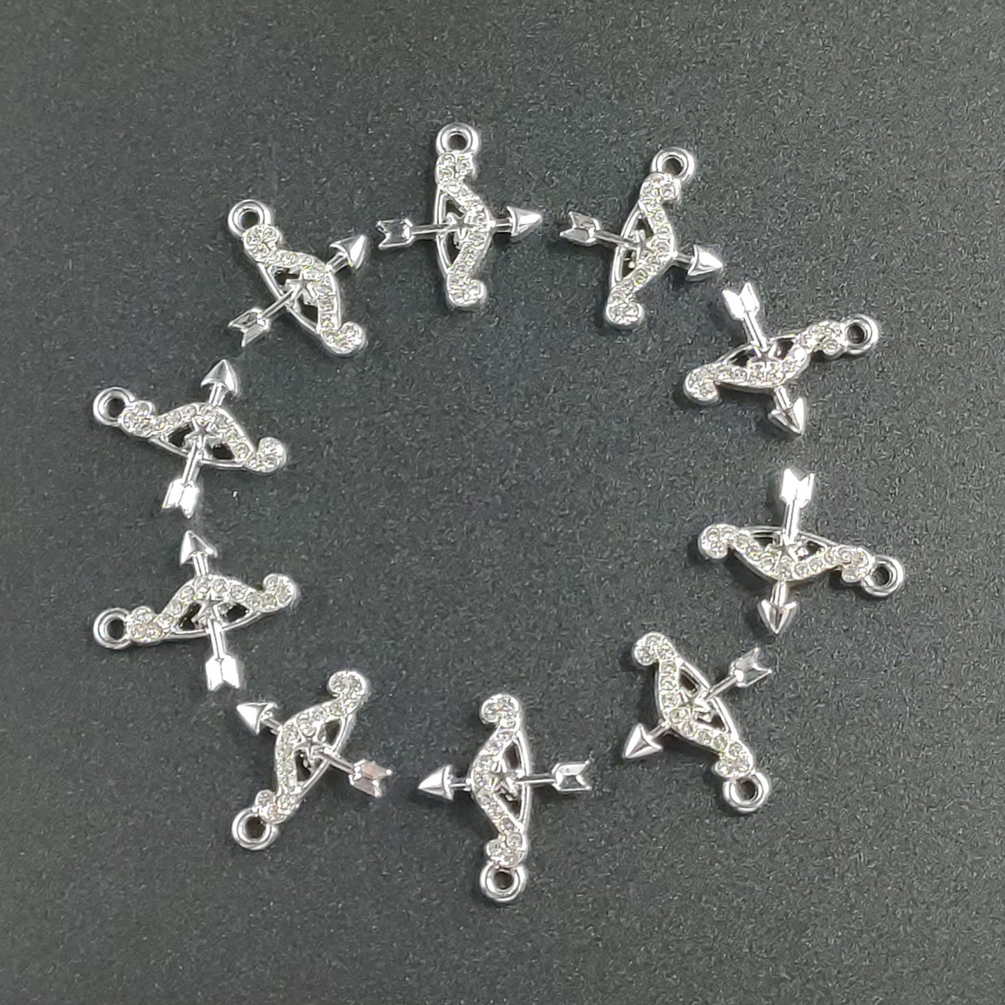 10 Pieces Silver Rhinestones Cupids Bow Charms