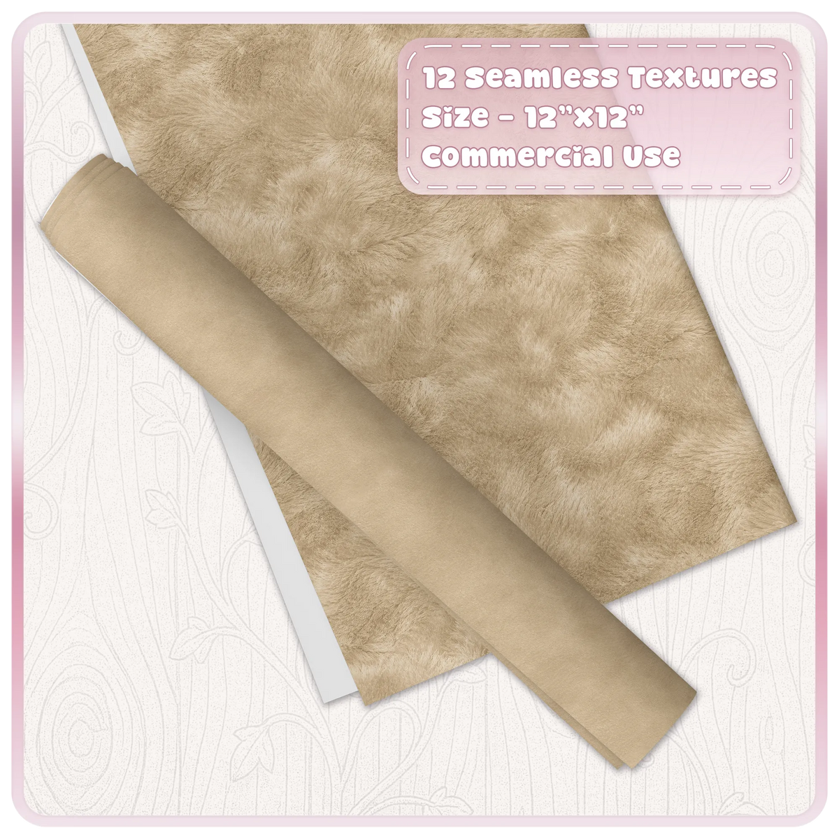 Seamless champagne gold velvet digital paper shown as luxury printable fabric texture sheets and rolled paper