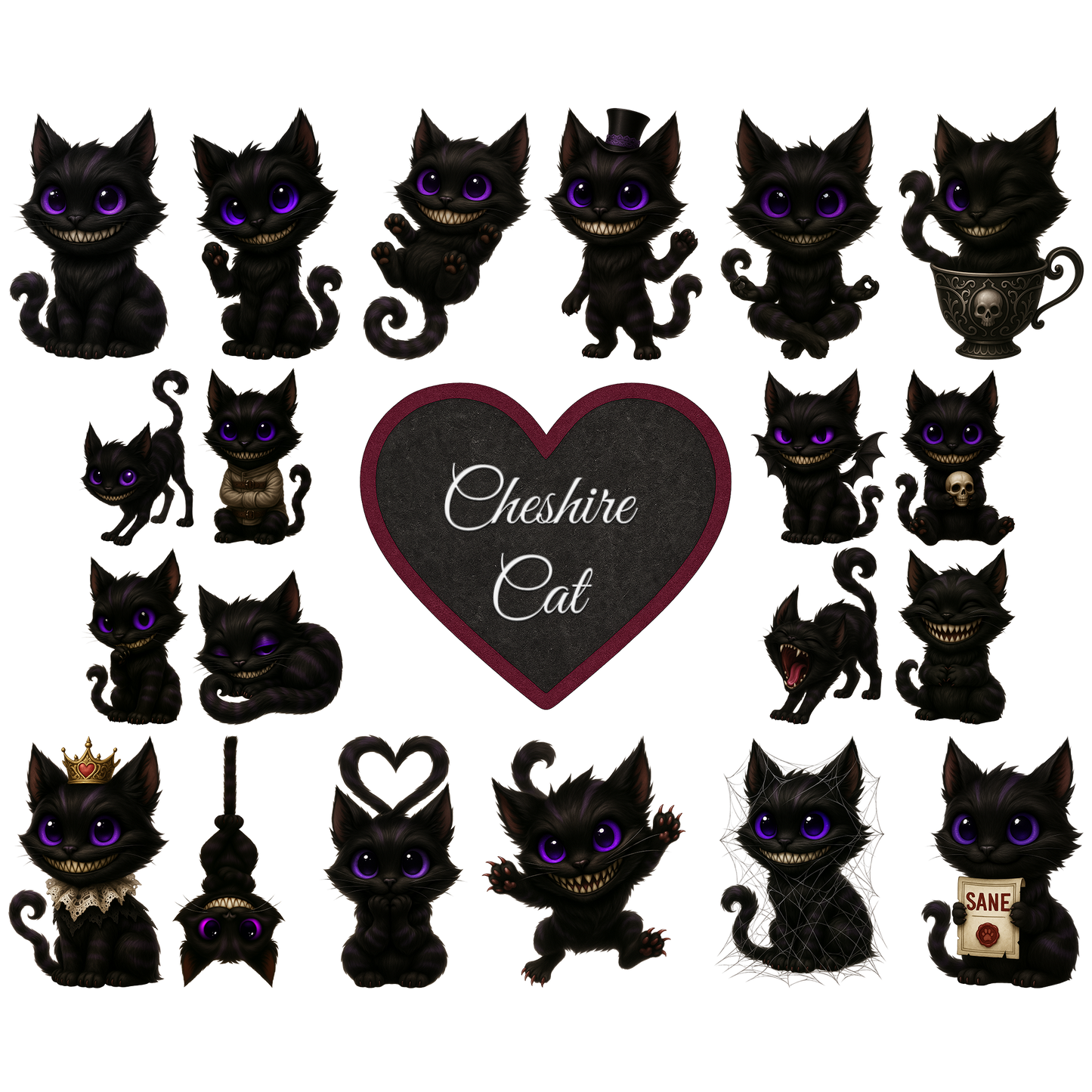 Cheshire Cat Clipart Pack – 20 PNGs