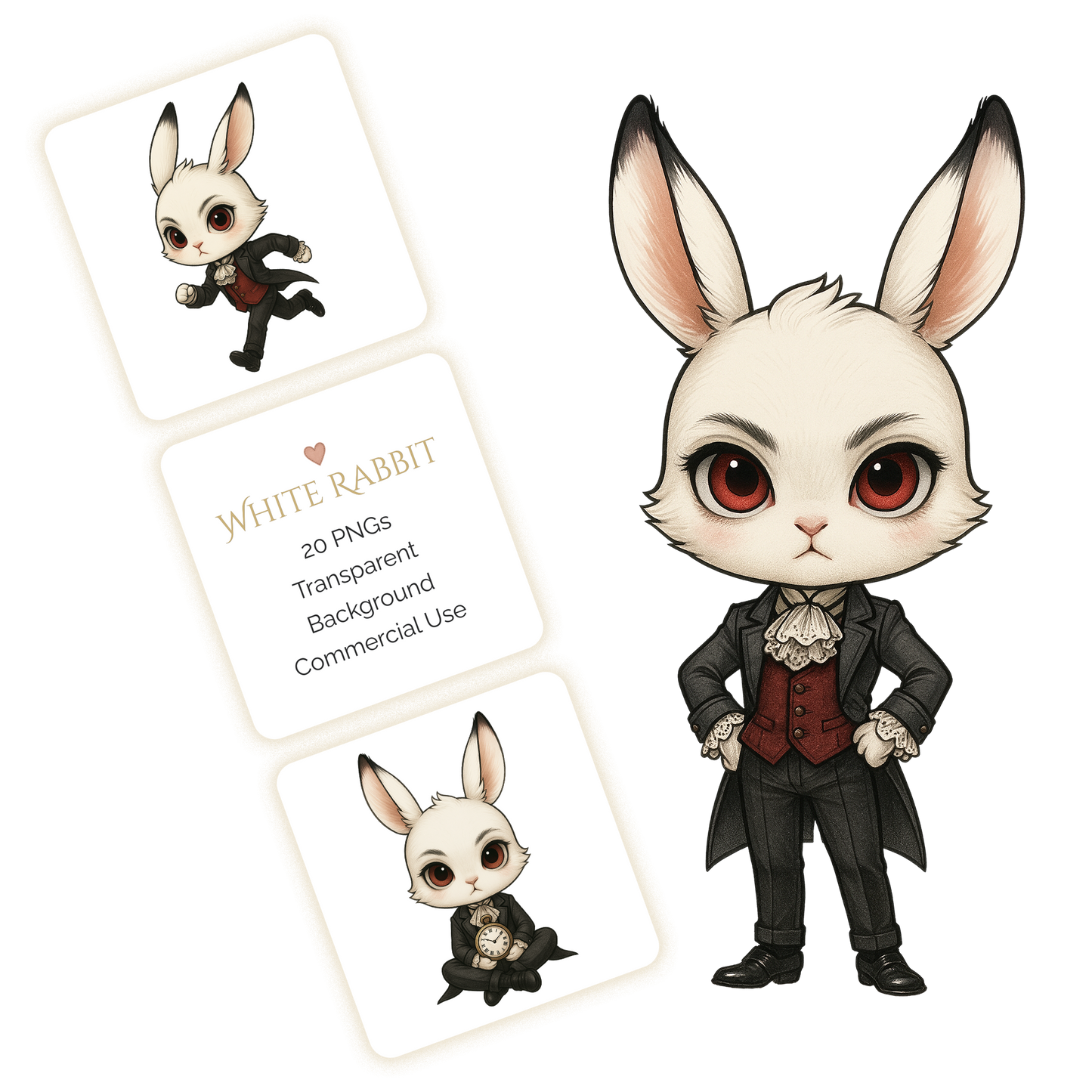 White Rabbit Clipart Pack - 20 PNGs