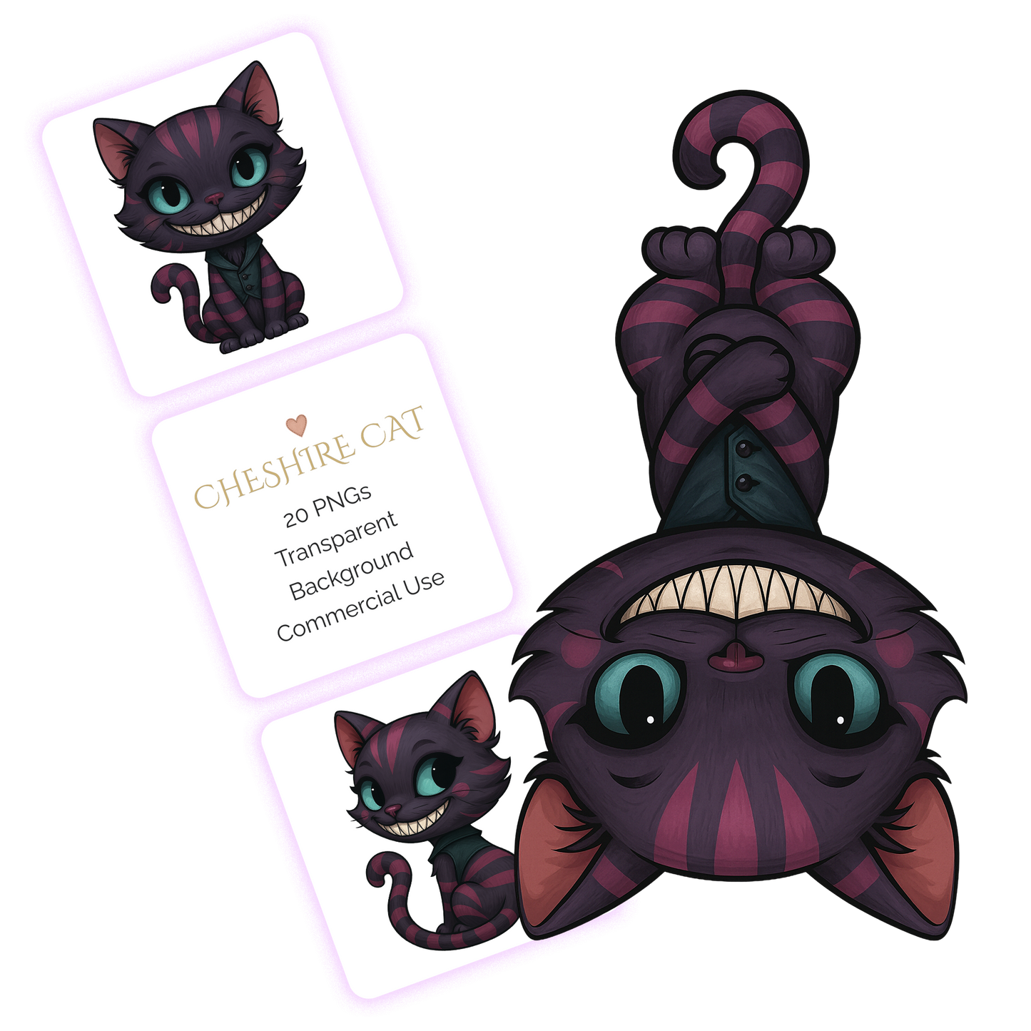 Cheshire Cat Clipart Pack - 20 PNGs