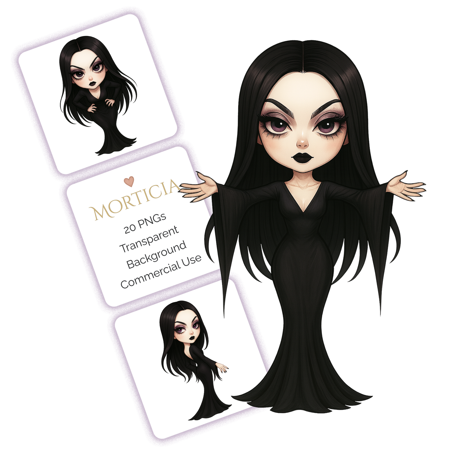 Morticia Clipart Pack - 20 PNGs