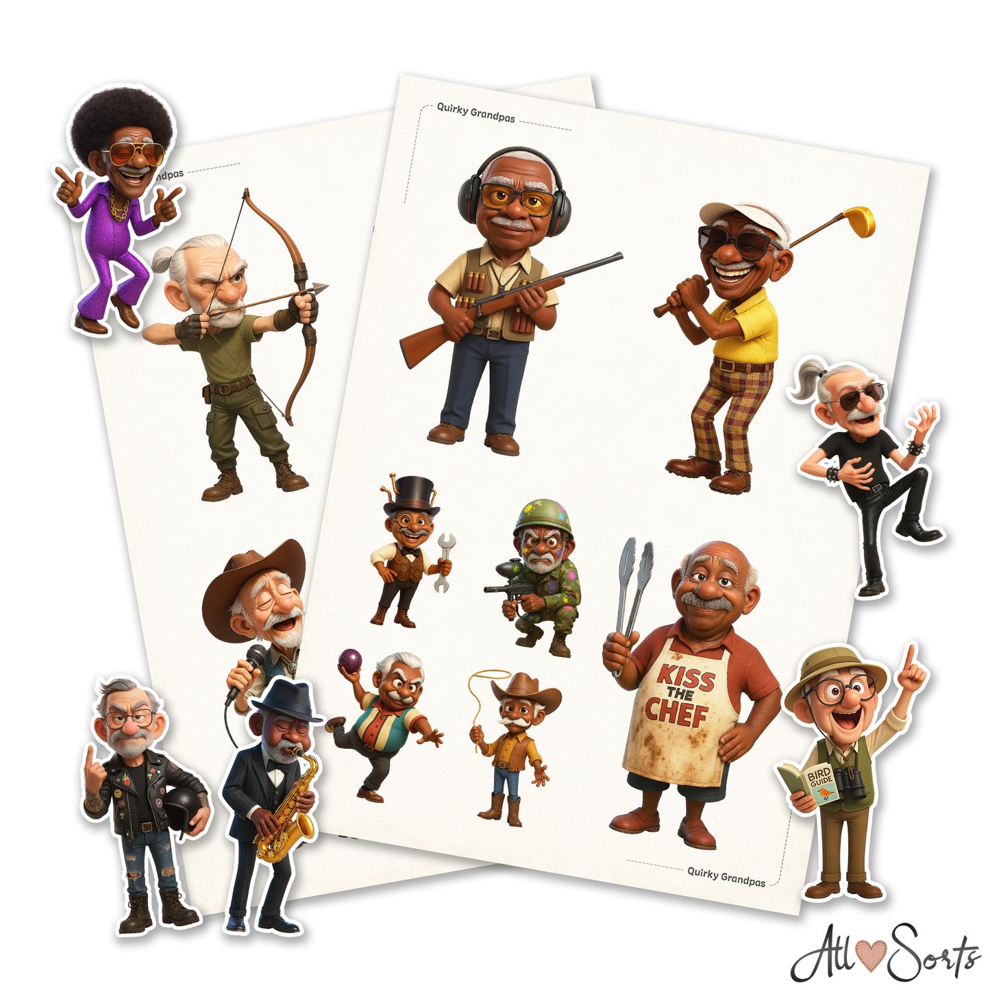 Quirky Grandpas Fussy Cut Pages Digital Download