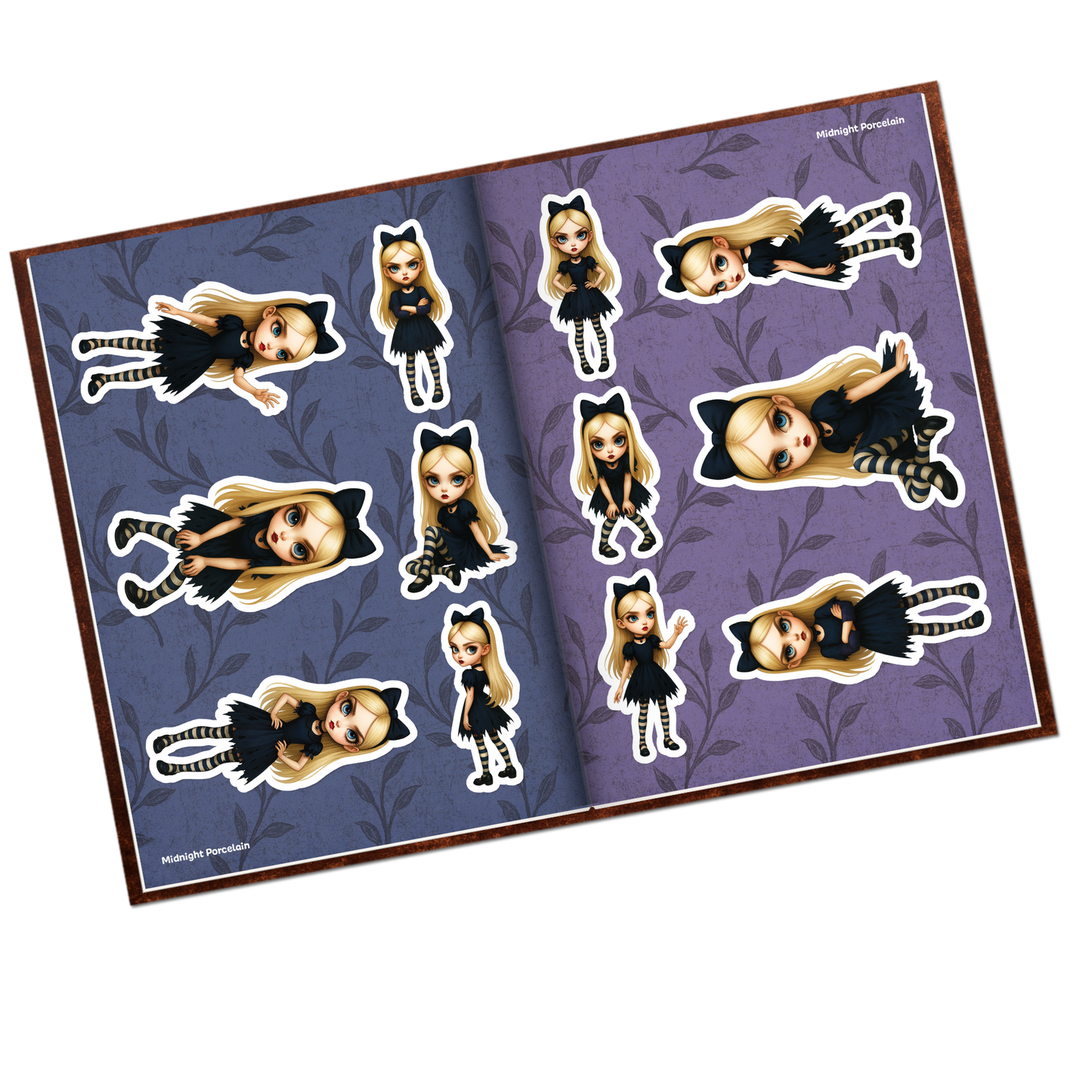 Midnight Porcelain Alice Fussy Cut Collage Pages - 12 JPGS
