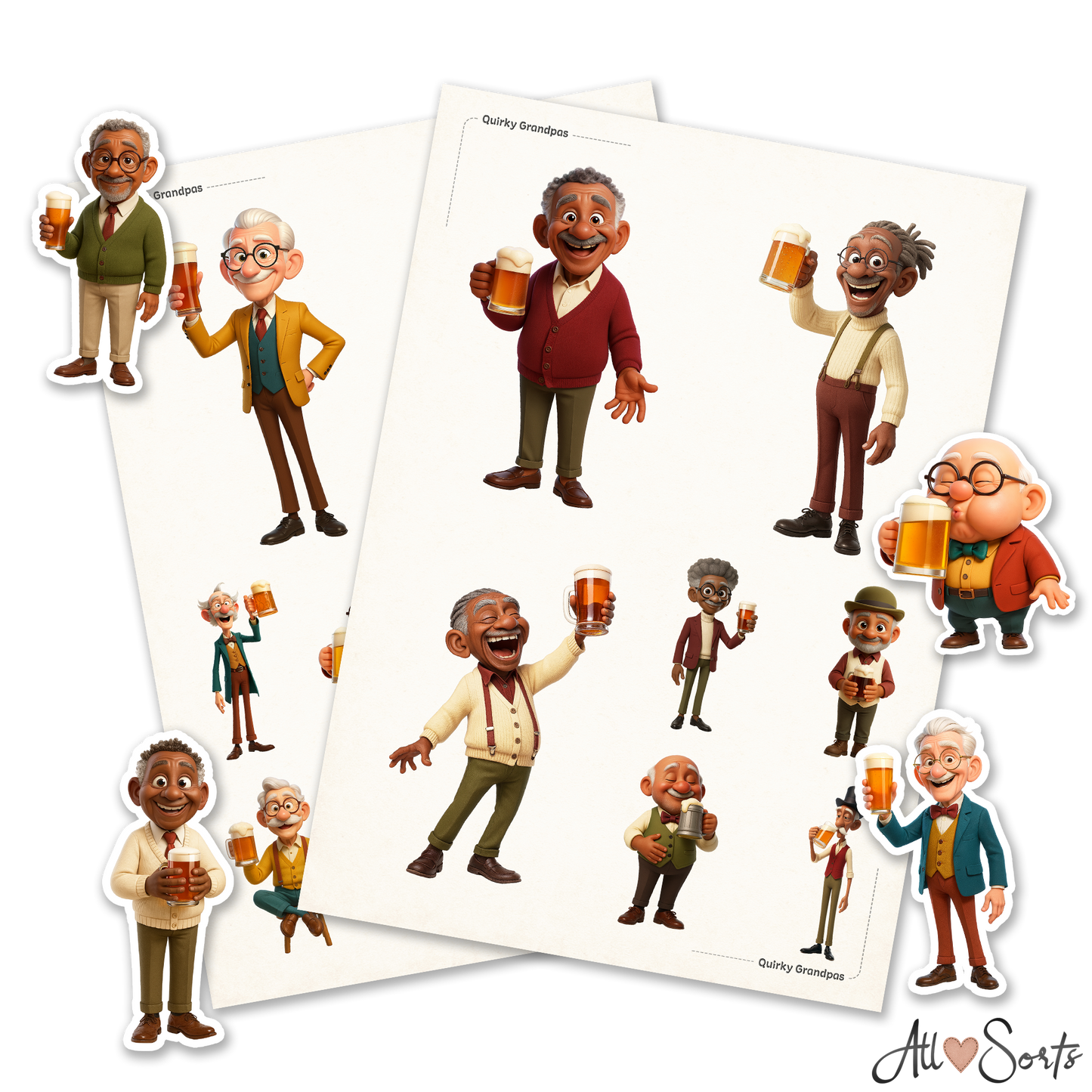 Quirky Grandpas Drinking Beer Fussy Cut Pages Digital Download