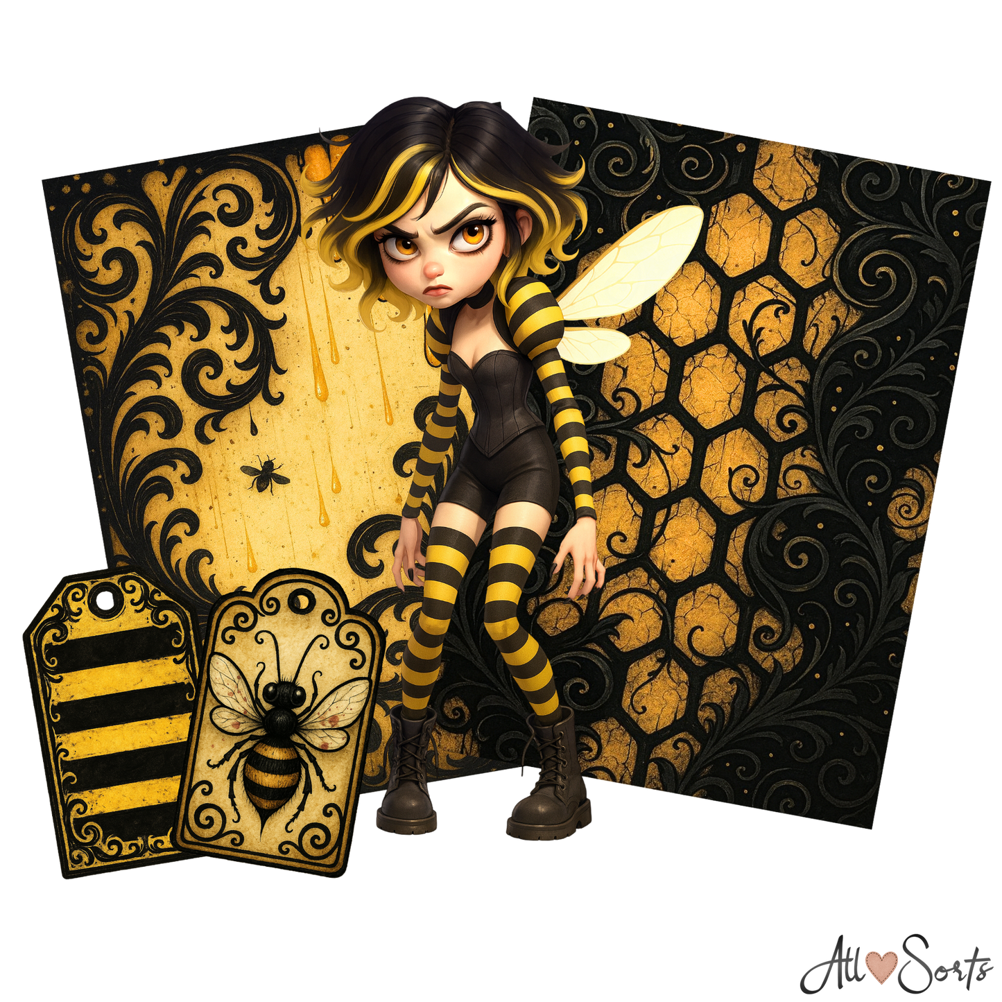 Gothic Bee Women Digital Scrapbook Pack - 60 Pieces