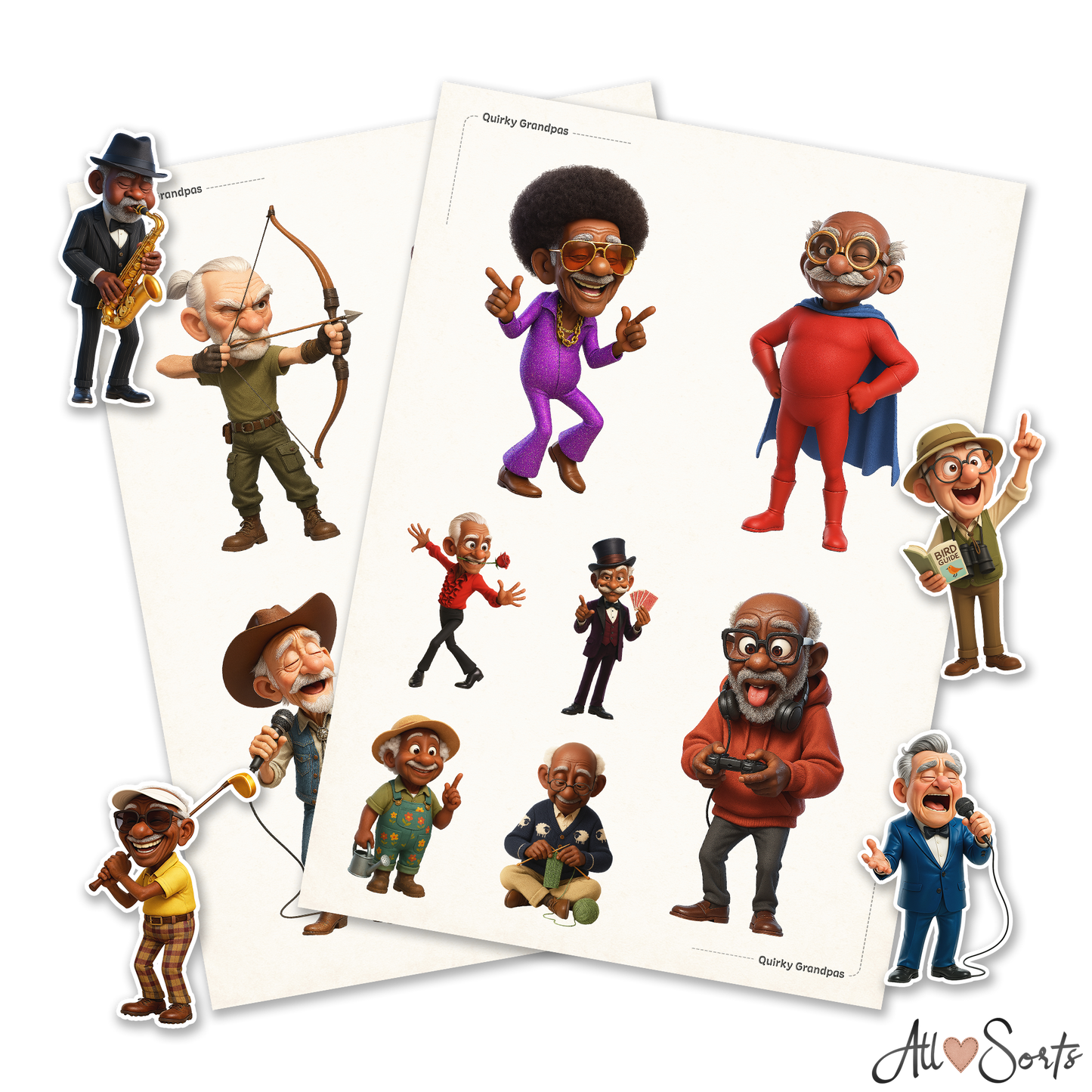Quirky Grandpas Fussy Cut Pages Digital Download