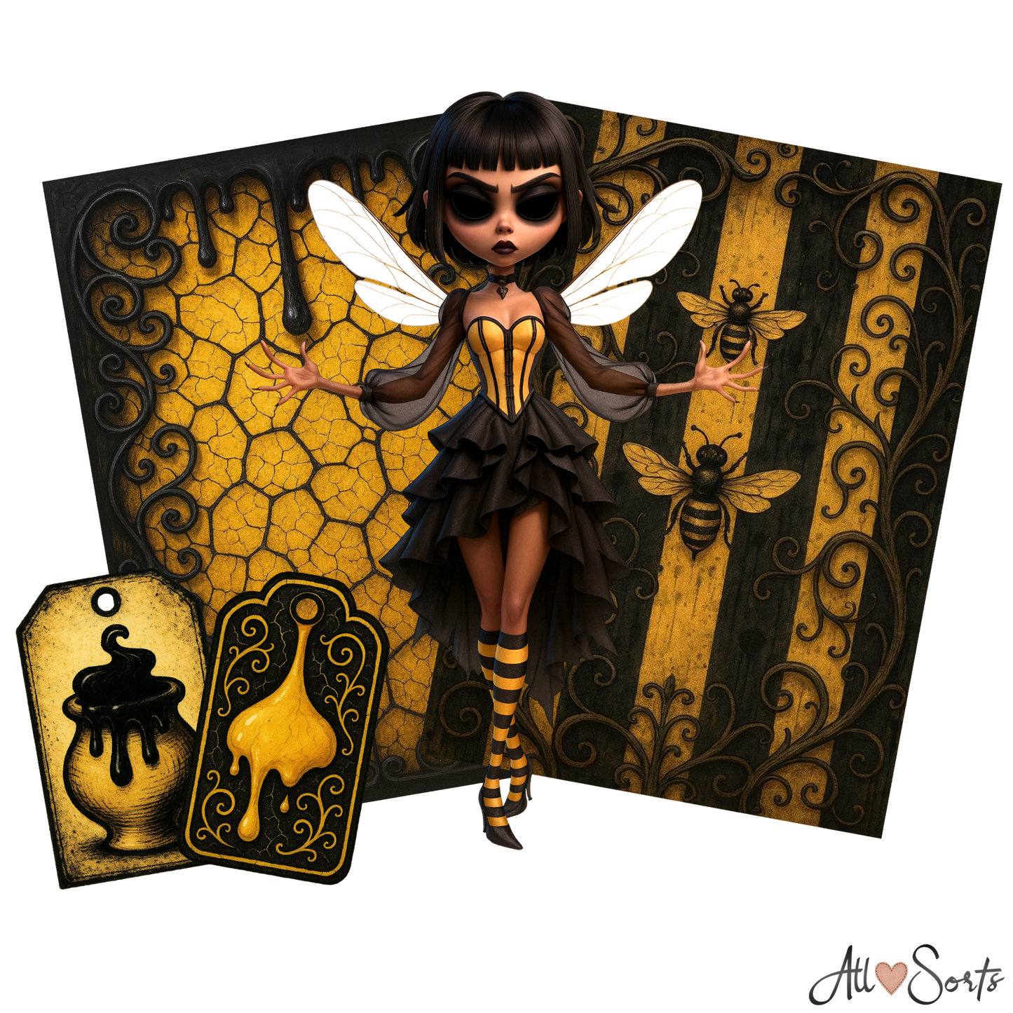 Gothic Bee Women Digital Scrapbook Pack - 60 Pieces
