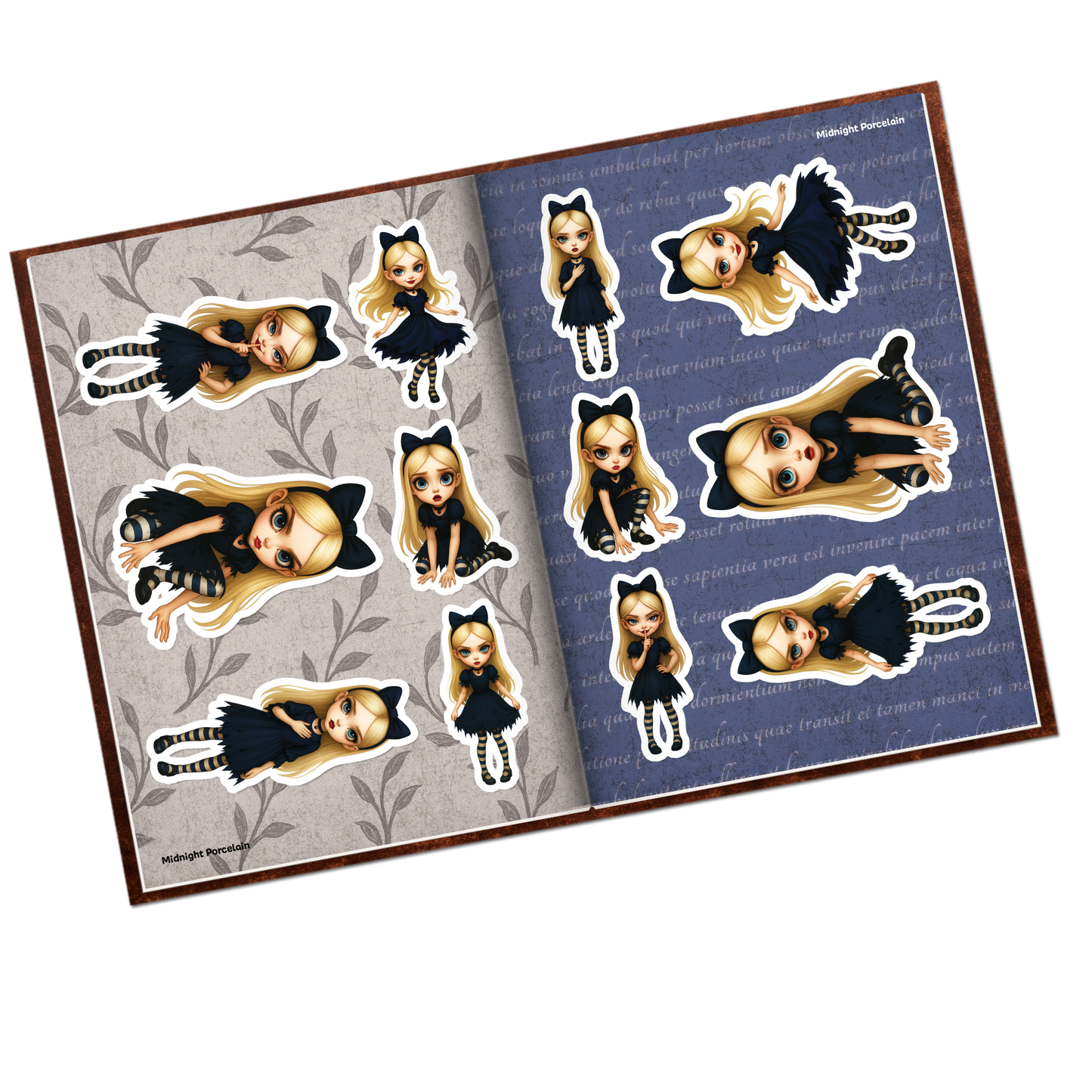Midnight Porcelain Alice Fussy Cut Collage Pages - 12 JPGS