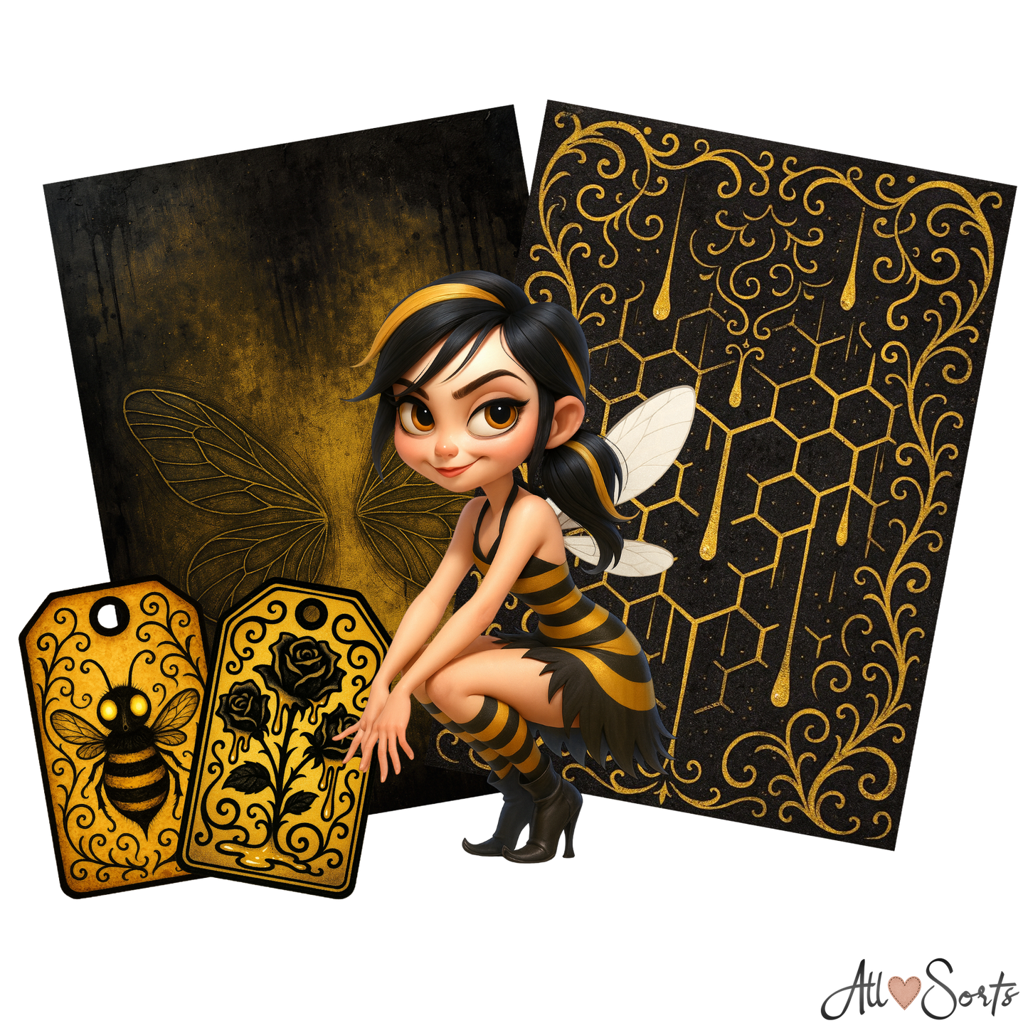 Gothic Bee Women Digital Scrapbook Pack - 60 Pieces