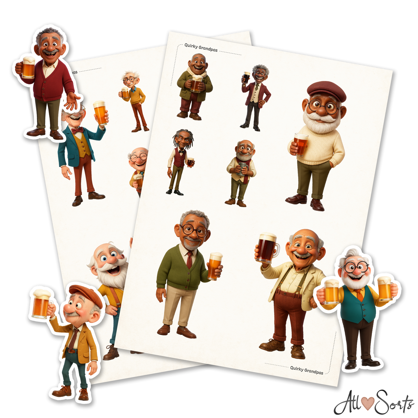 Quirky Grandpas Drinking Beer Fussy Cut Pages Digital Download
