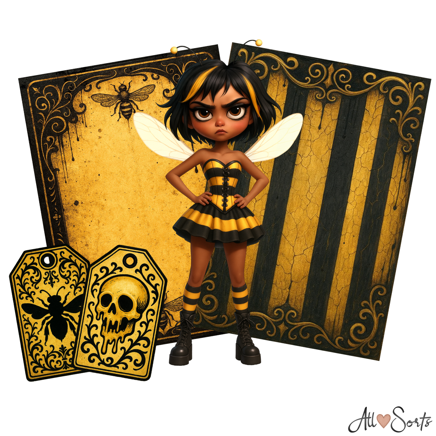 Gothic Bee Women Digital Scrapbook Pack - 60 Pieces