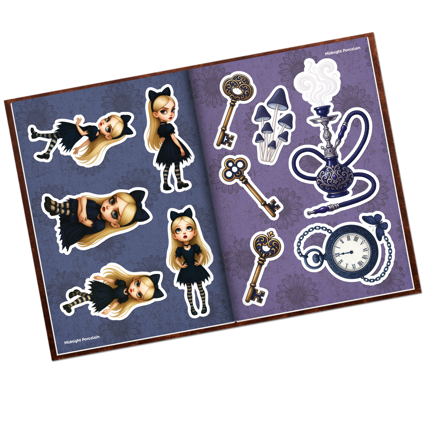 Midnight Porcelain Alice Fussy Cut Collage Pages - 12 JPGS