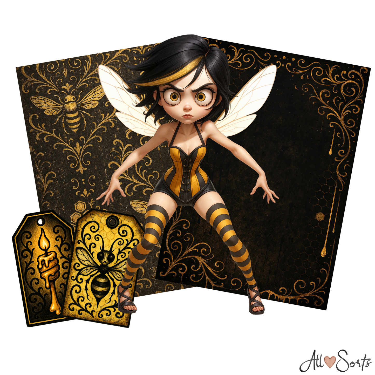 Gothic Bee Women Digital Scrapbook Pack - 60 Pieces