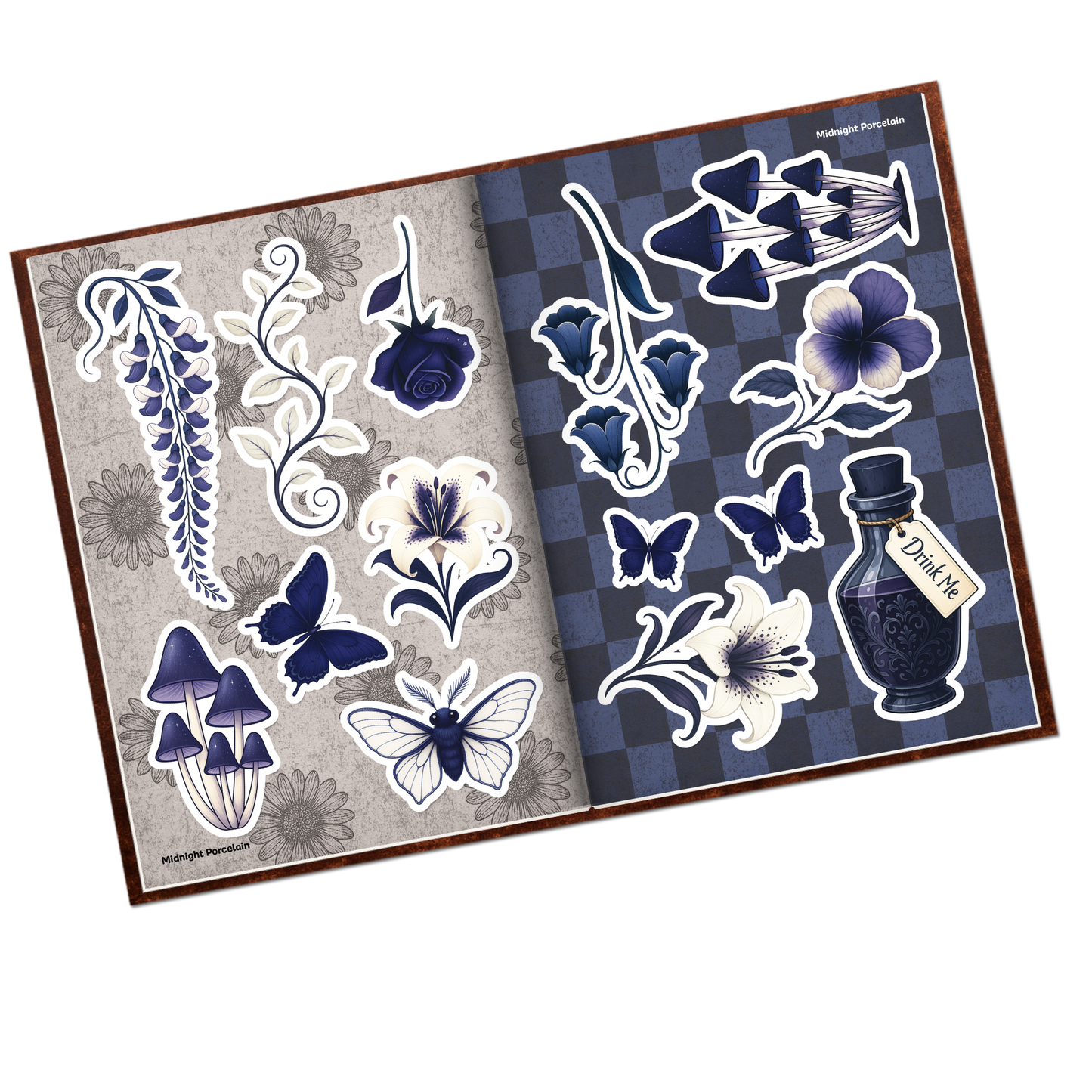 Midnight Porcelain Alice Fussy Cut Collage Pages - 12 JPGS