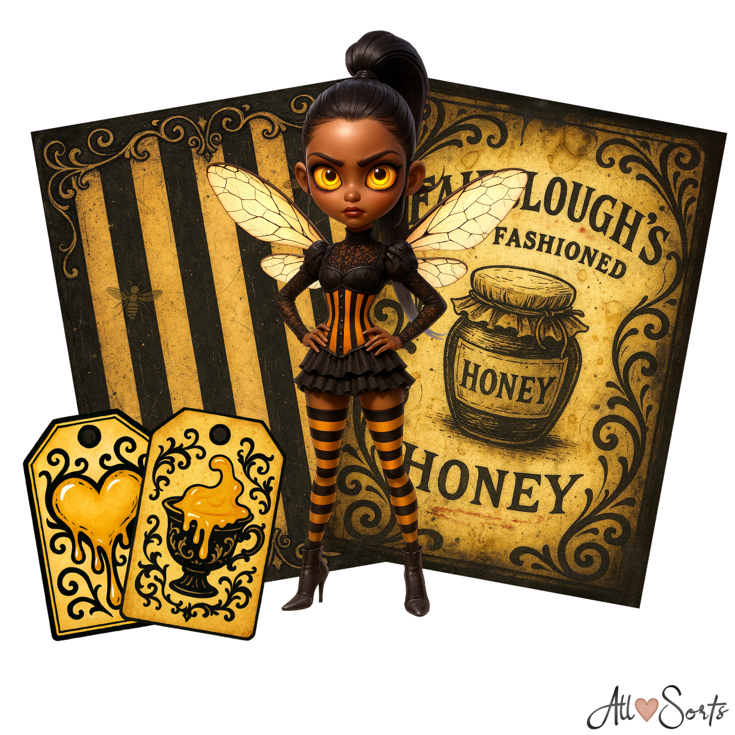Gothic Bee Women Digital Scrapbook Pack - 60 Pieces