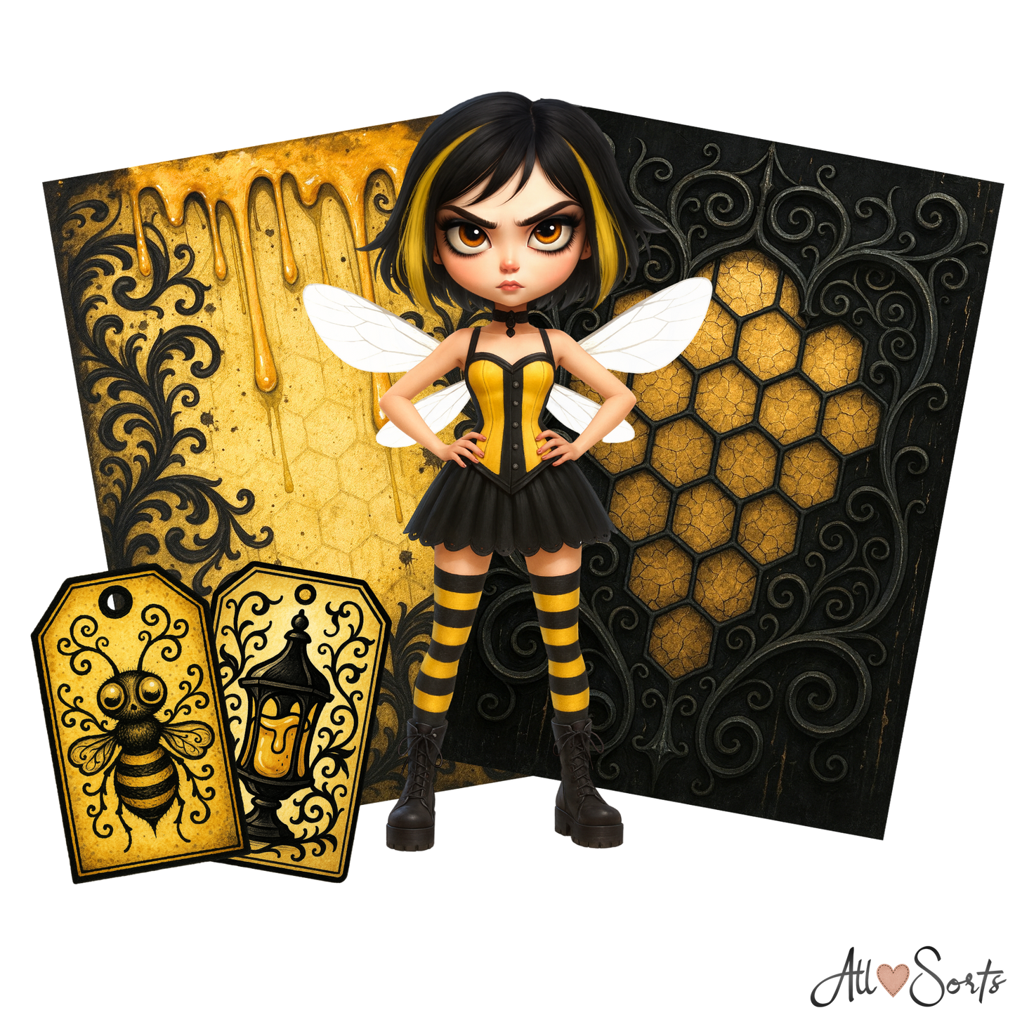 Gothic Bee Women Digital Scrapbook Pack - 60 Pieces