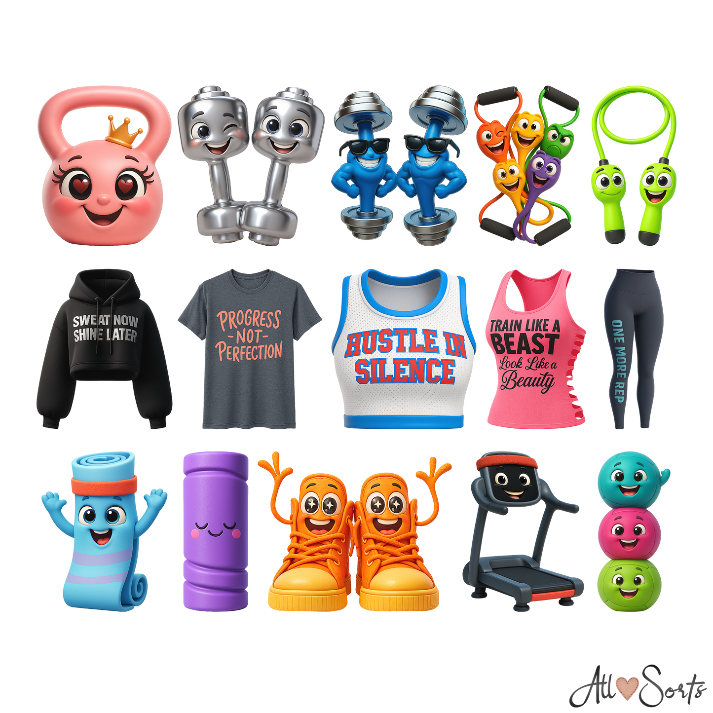 Quirky Gym Girls Clipart Pack - 50 PNGs