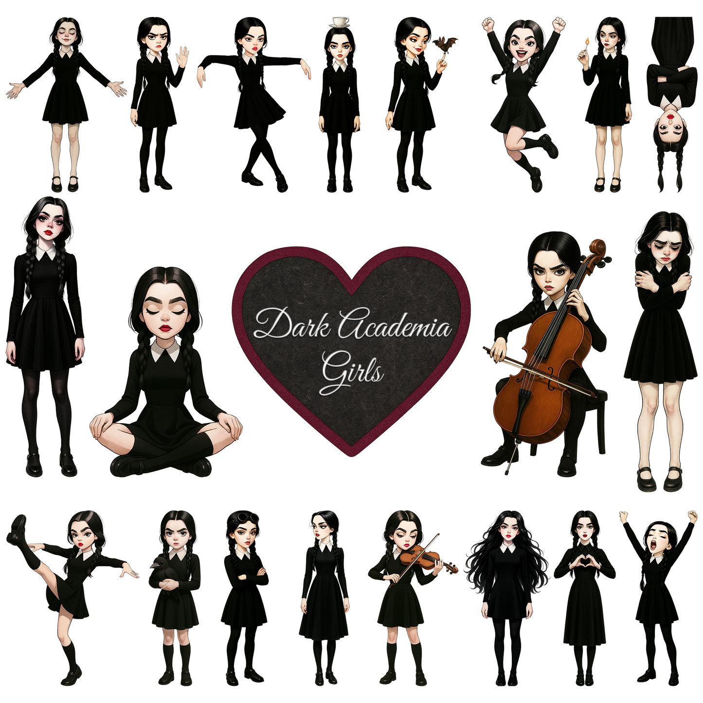 Dark Academia Girls Clipart Pack – 40 PNGs