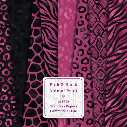 Pink & Black Animal Print Seamless Digital Paper Pack