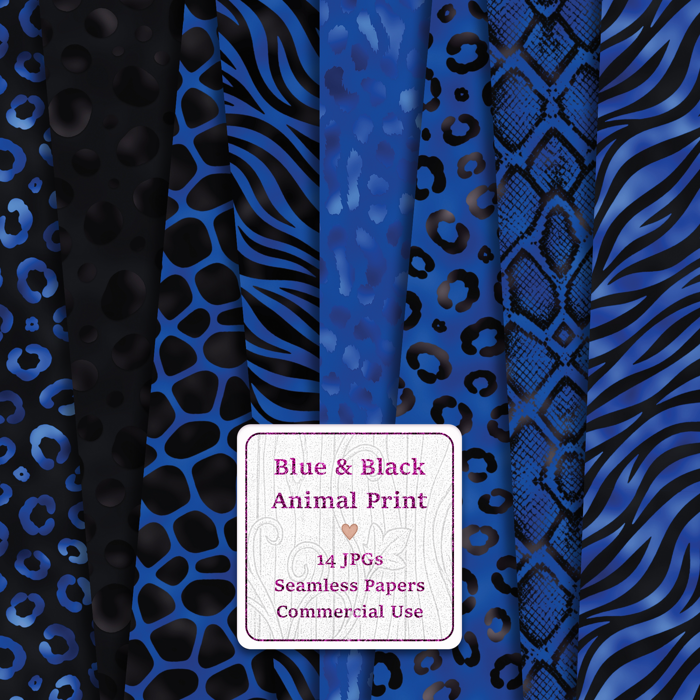 Blue & Black Animal Print Seamless Digital Paper Pack