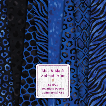 Blue & Black Animal Print Seamless Digital Paper Pack