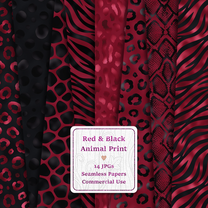 Red & Black Animal Print Seamless Digital Paper Pack