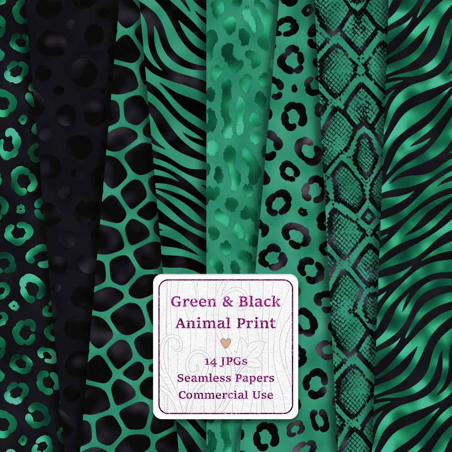 Green & Black Animal Print Seamless Digital Paper Pack