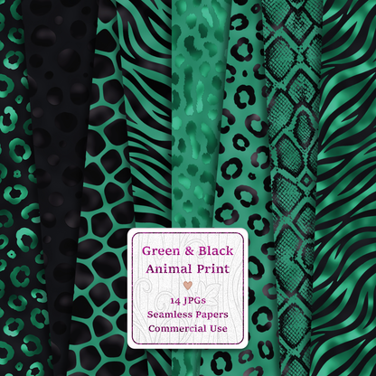 Green & Black Animal Print Seamless Digital Paper Pack