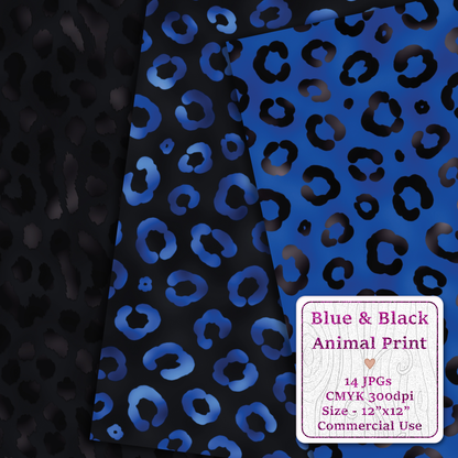 Blue & Black Animal Print Seamless Digital Paper Pack