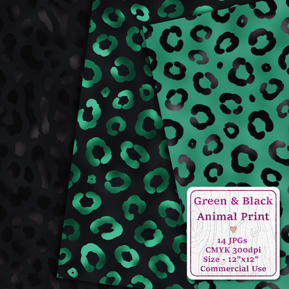 Green & Black Animal Print Seamless Digital Paper Pack