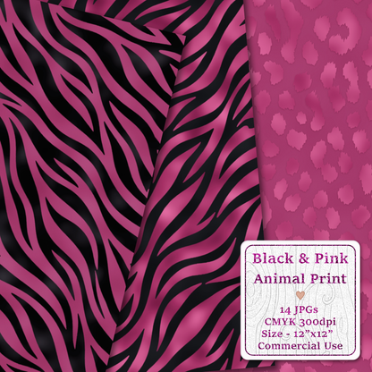 Pink & Black Animal Print Seamless Digital Paper Pack