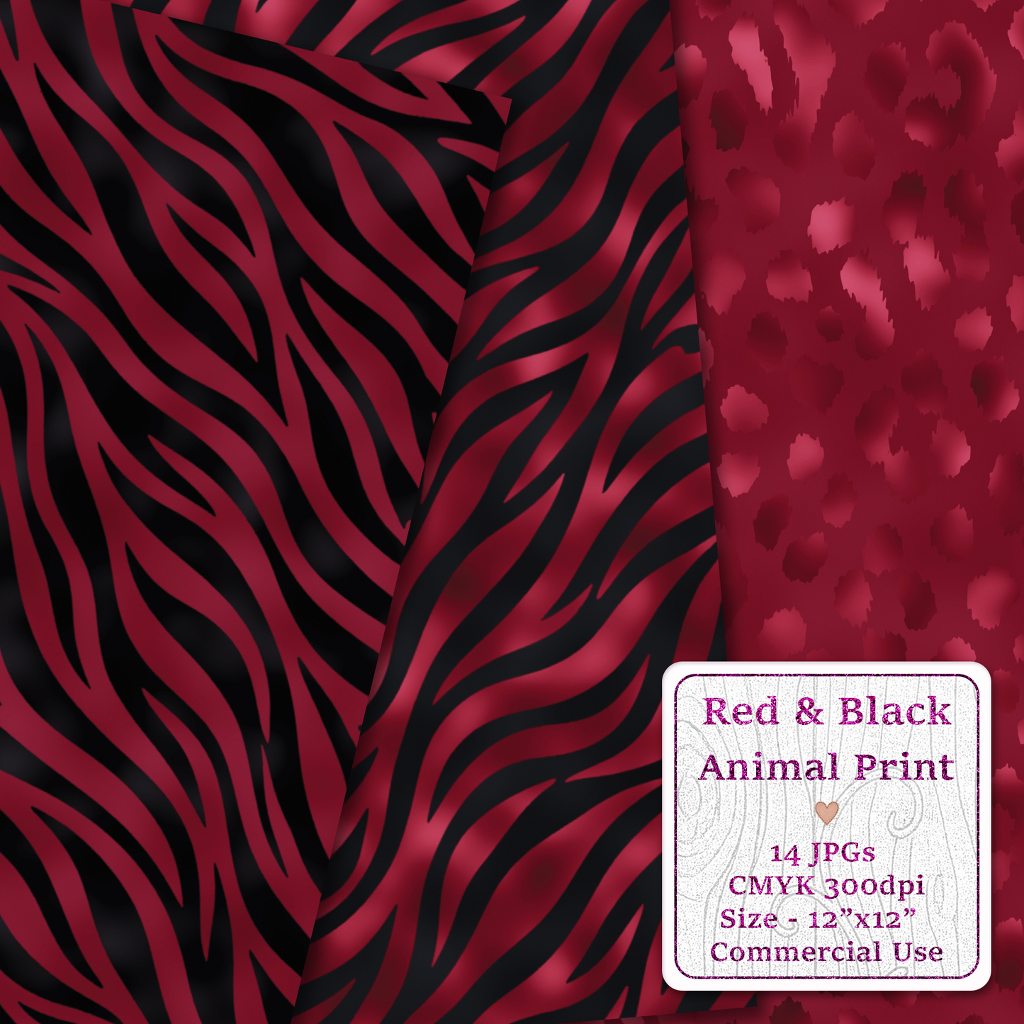 Red & Black Animal Print Seamless Digital Paper Pack