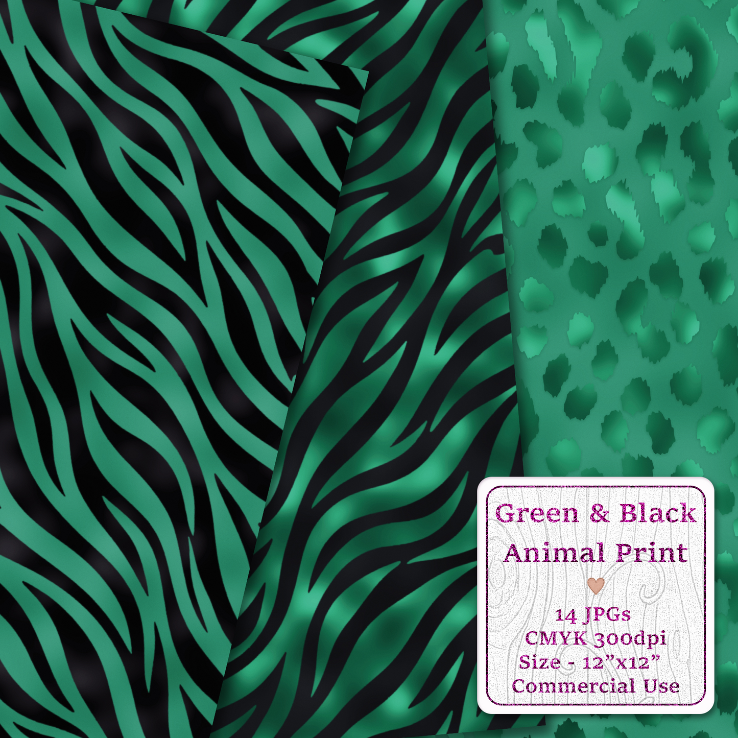 Green & Black Animal Print Seamless Digital Paper Pack