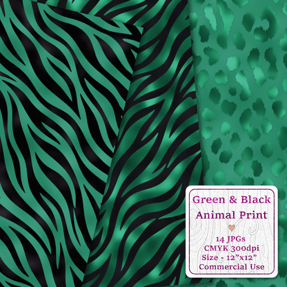 Green & Black Animal Print Seamless Digital Paper Pack