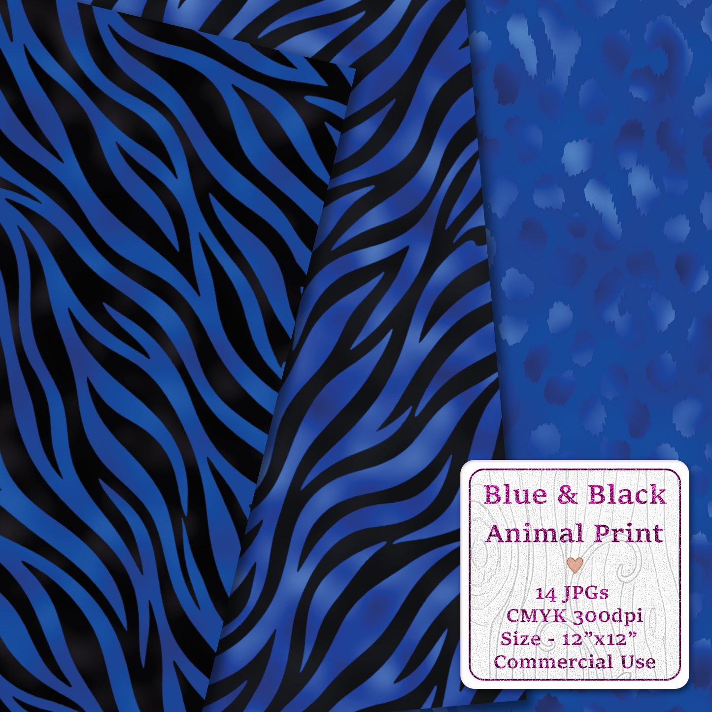 Blue & Black Animal Print Seamless Digital Paper Pack