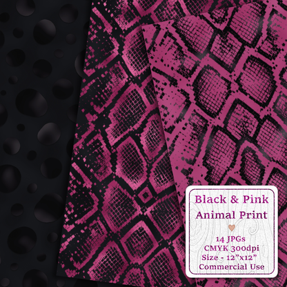 Pink & Black Animal Print Seamless Digital Paper Pack