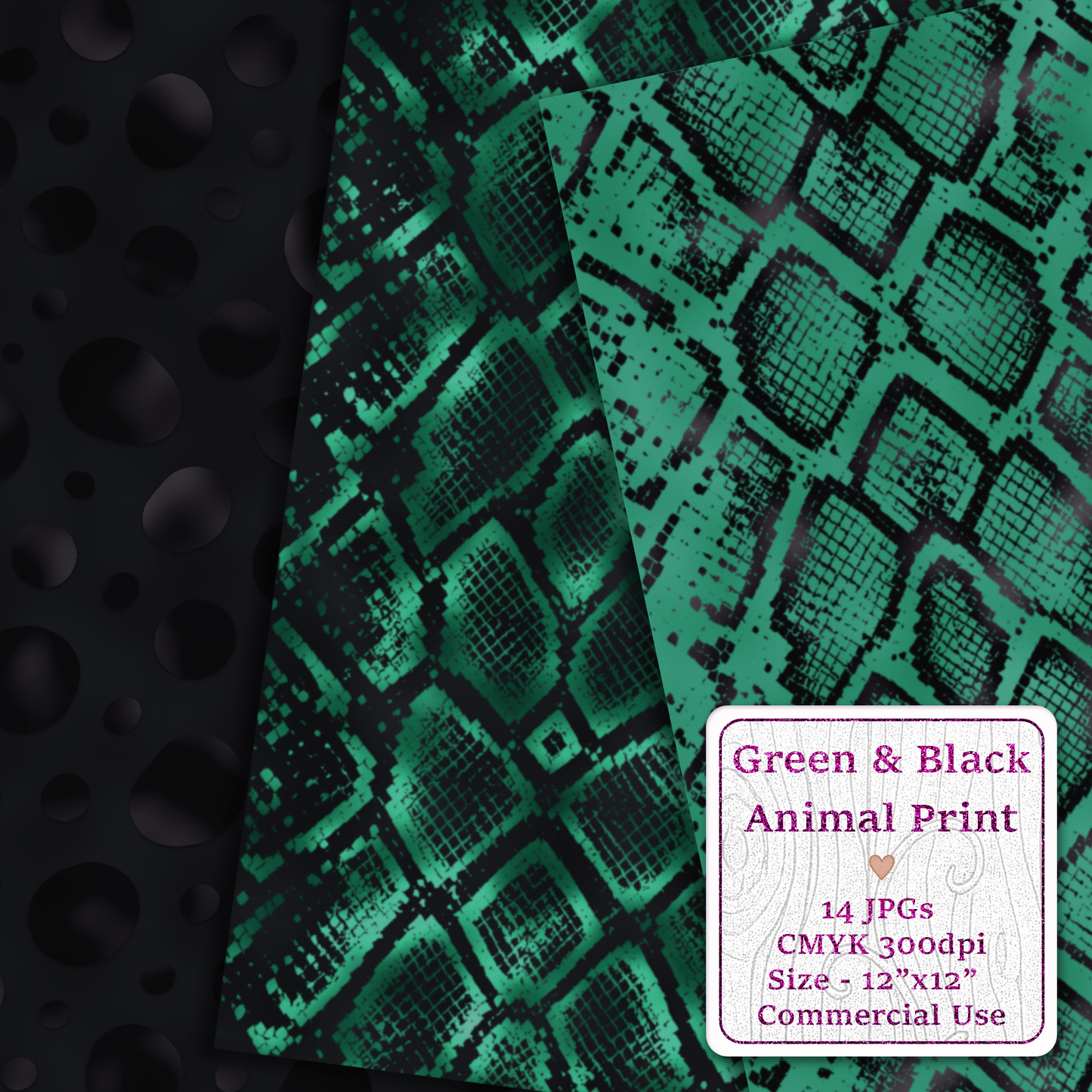 Green & Black Animal Print Seamless Digital Paper Pack