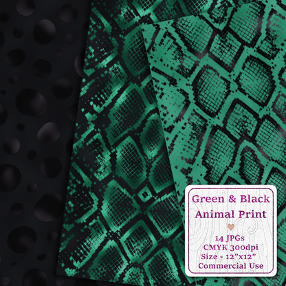 Green & Black Animal Print Seamless Digital Paper Pack
