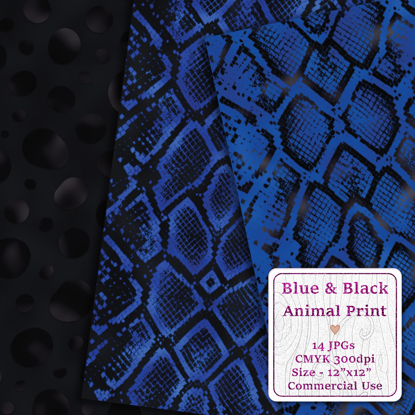 Blue & Black Animal Print Seamless Digital Paper Pack