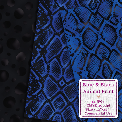 Blue & Black Animal Print Seamless Digital Paper Pack