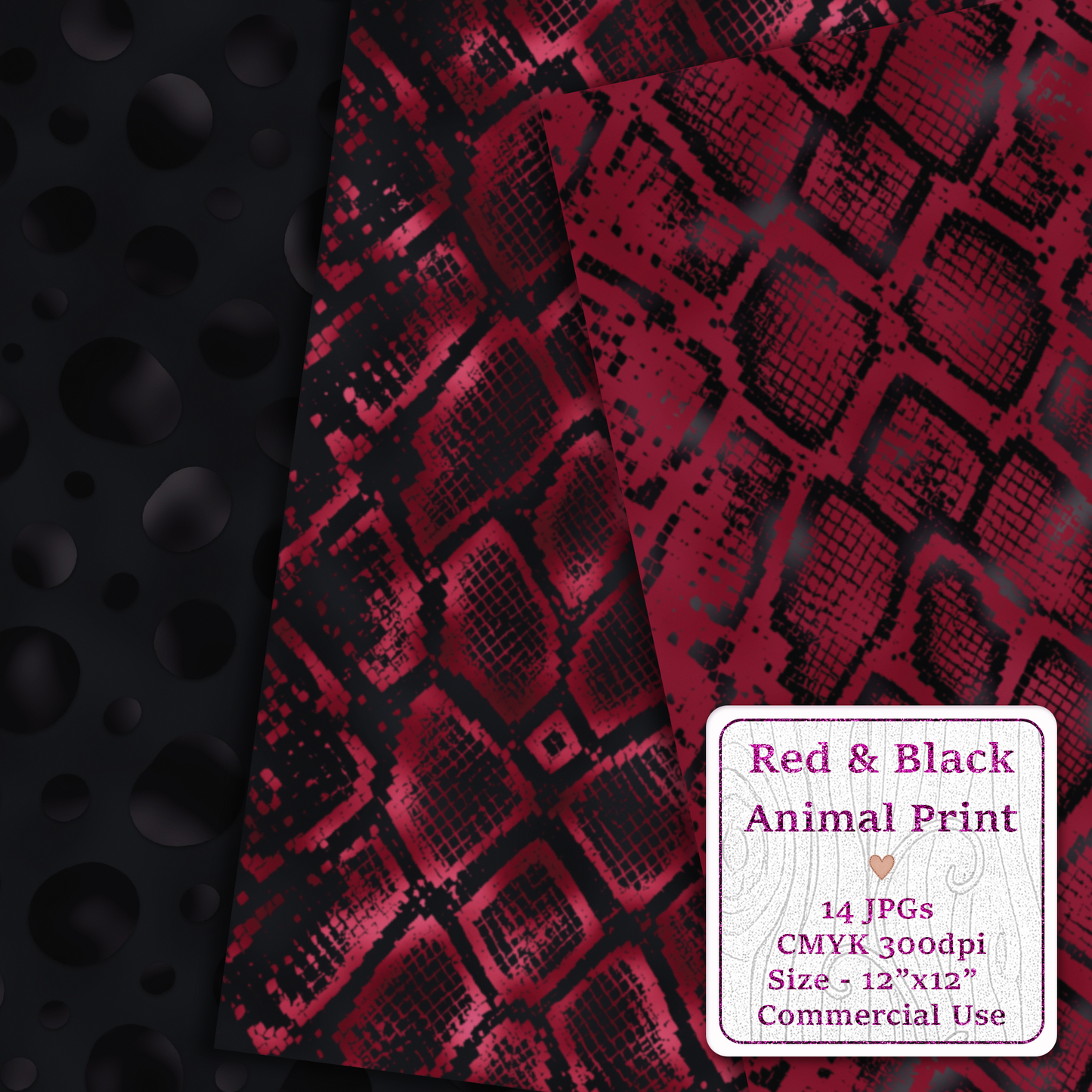 Red & Black Animal Print Seamless Digital Paper Pack
