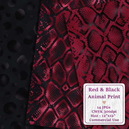 Red & Black Animal Print Seamless Digital Paper Pack