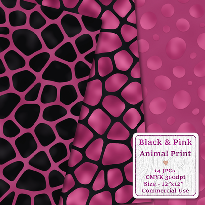 Pink & Black Animal Print Seamless Digital Paper Pack