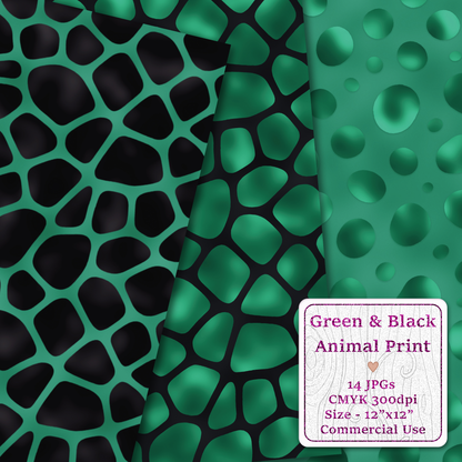 Green & Black Animal Print Seamless Digital Paper Pack