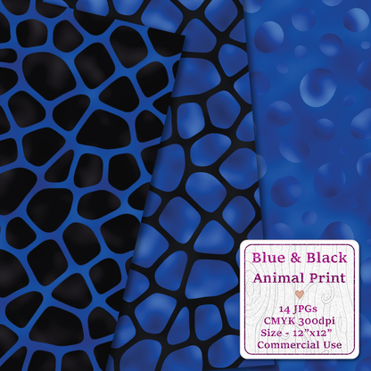 Blue & Black Animal Print Seamless Digital Paper Pack