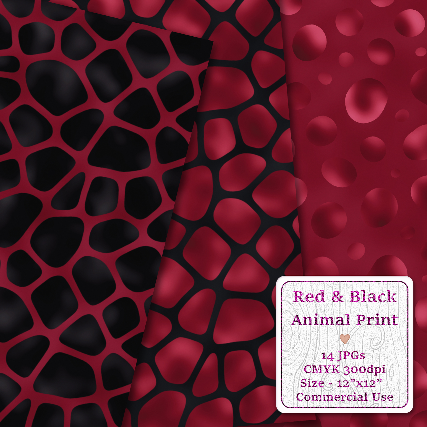 Red & Black Animal Print Seamless Digital Paper Pack