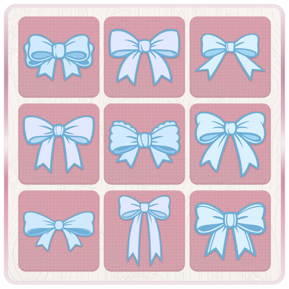 Blue bow clipart bundle preview showing nine soft blue ribbon SVG designs for stickers, scrapbooking, card making and digital crafts.
